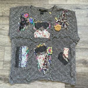 Radzoli | Vintage | mixed media patchwork yarn Beachy cap sleeve sweater large